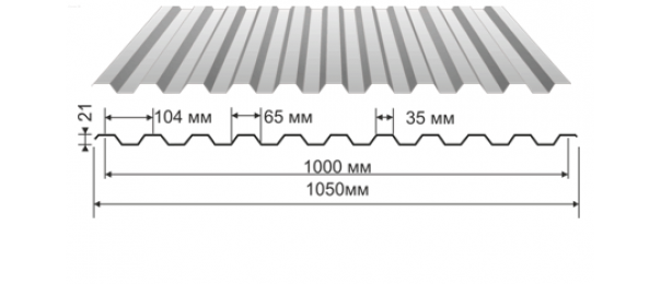 Профнастил оцинкованный С-21 1050x2000 (эконом) купить недорого в Подольске